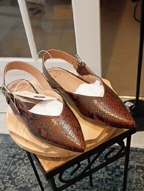 A New Day Brown Snake-Print Pointed Slingback Flats sz 6